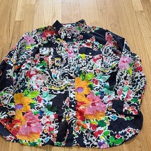 Lauren Ralph Lauren Cotton Silk Multicolor Floral Blouse Sz 1X